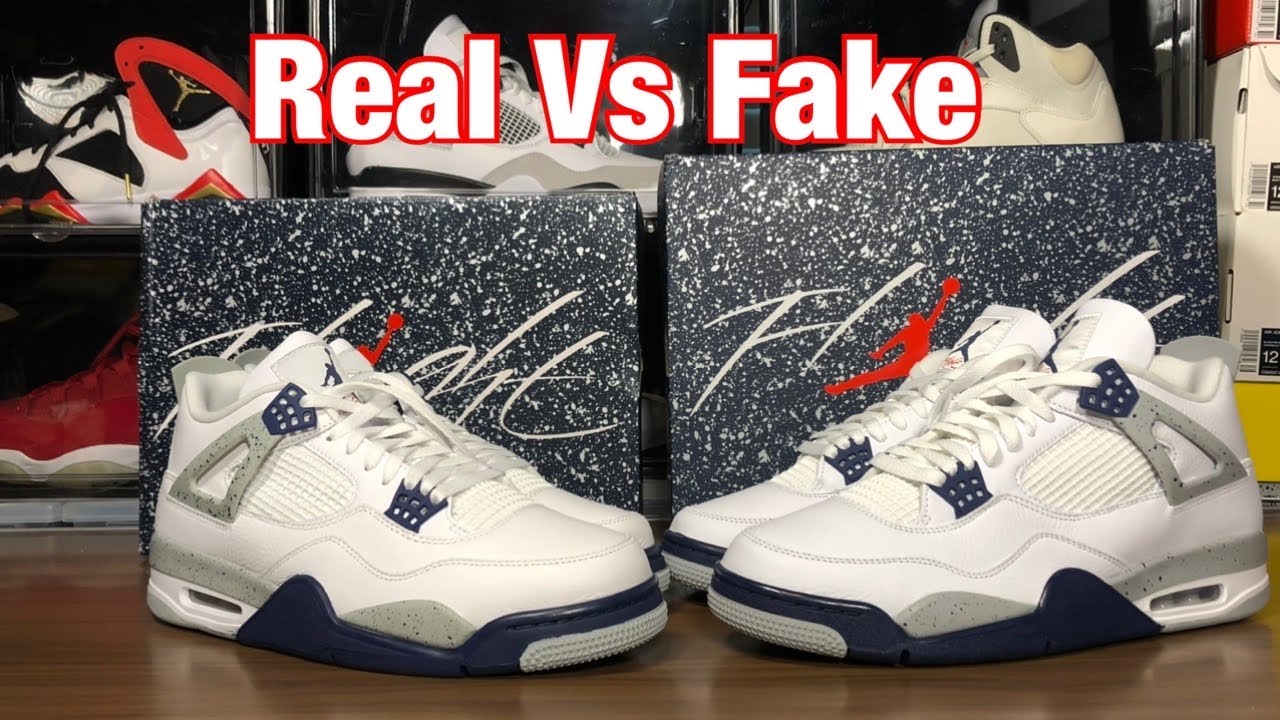 Air Jordan 4 Midnight Navy Real Vs Fake Review. With Blacklight and ...