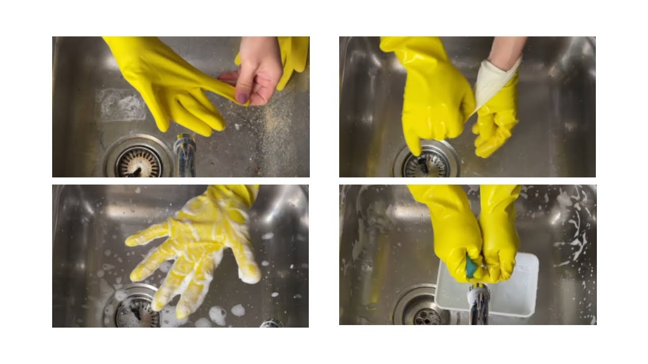 ASMR cleaning sink with rubber gloves sound of squeaky, crunching, rubbing, scrubbing, sudsy