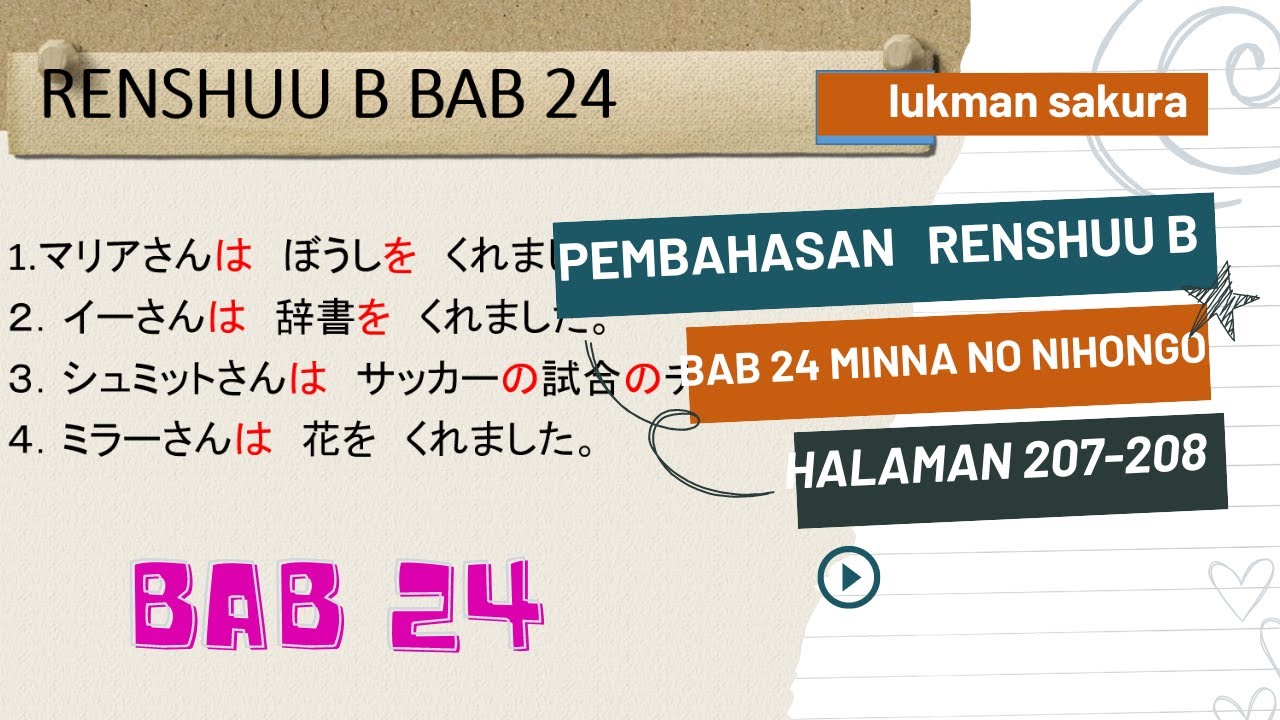 LENGKAP !! RENSHUU B BAB 24 MINNA NO NIHONGO