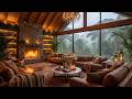 Relaxing Jazz Instrumental Music Cozy Cabin With Warm Fireplace And Soft Rain Sounds