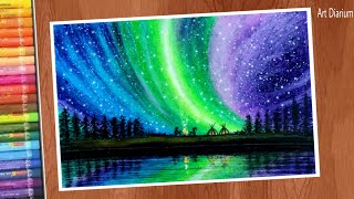 Art with Oil pastels | Northern Lights drawing for beginners - step by step