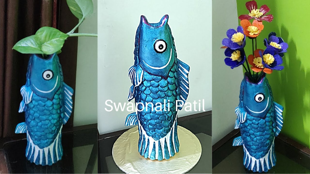 Fish shape flower vase/showpiece/plant holder/plastic bottle craft/ recycled craft/DIY home Decor