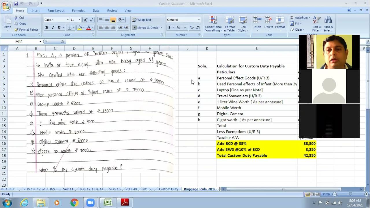 Sums on Baggage Rules & Taxability As per Rule 1 to 9 of Custom Act