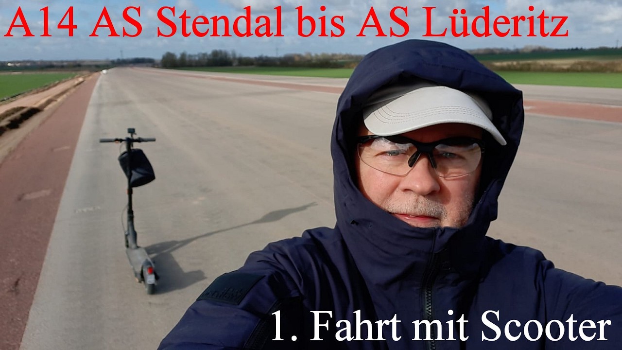 A14 Baustelle von AS Stendal nach AS Lüderitz mit E-Scooter