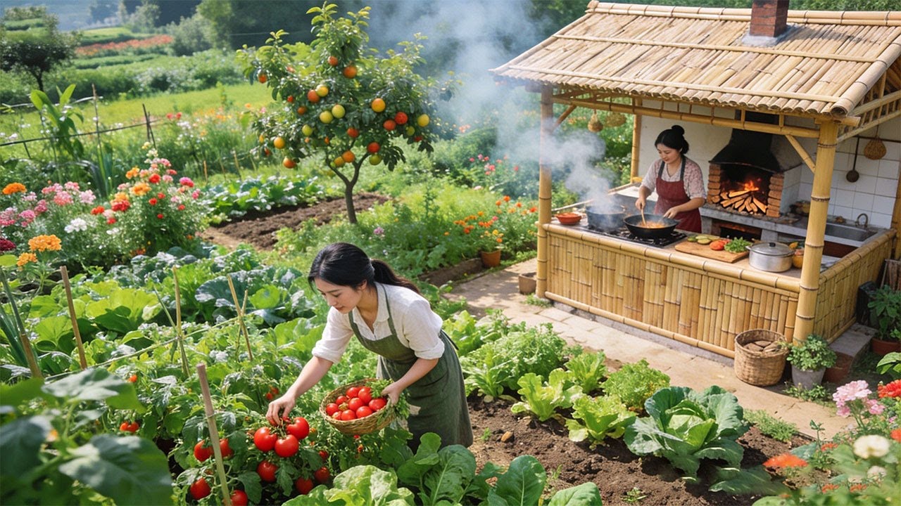 Peaceful Mountain Farm Life of a Young Girl: Gardening, Harvesting Fresh Crops & Traditional Cooking
