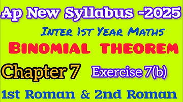 Inter first year maths new syllabus binomial theorem chapter 7 exercise 7(b) 1st&2nd Roman 