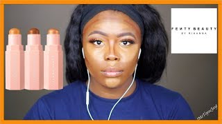 HIGHLIGHT AND CONTOUR TUTORIAL USING FENTY BEAUTY MATCH STIX | NO BAKING, OILY SKIN | MsTopacJay