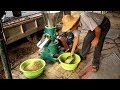 A farmer use pellet mills make pellets and feed the poultry