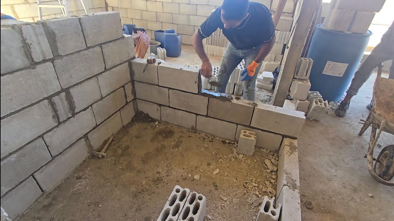 Block Wall Construction | بناء جدار بالبلوك — Real Construction Sounds