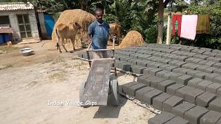 MAKING OF CEMENT BRICKS - Cement Bricks Manufacturing Video | Indian Village