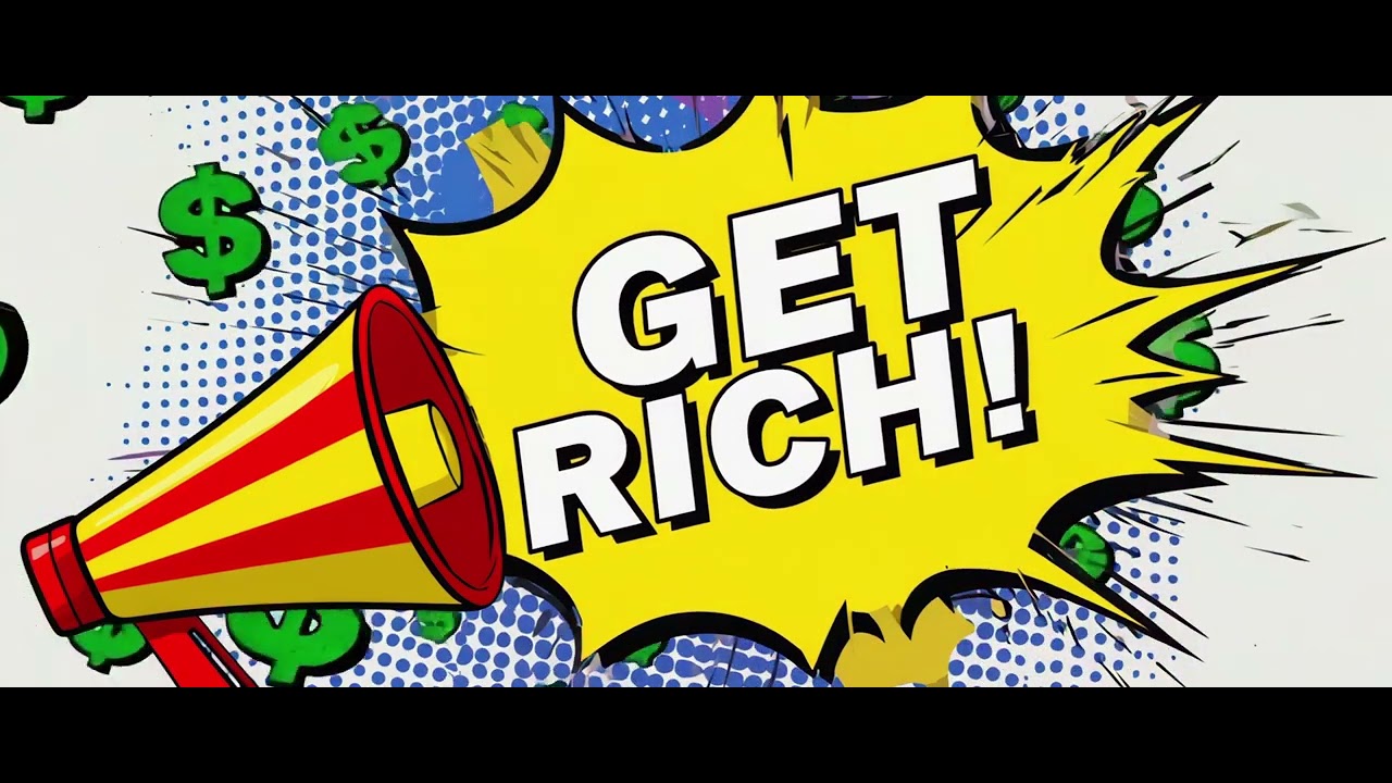 💲 Pop art megaphone with “GET RICH!” text and animated dollar signs - Link in bio! #adobestock