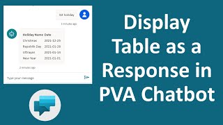 Display Table as a Response in Power Virtual Agents Chatbot