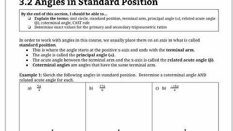 Angles in Standard Position (Radians) (MHF4U)