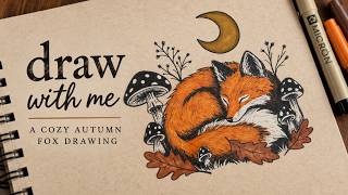 Draw With Me | A Sleepy Autumn Fox 🍂🌙 | Cozy Fineliner Drawing