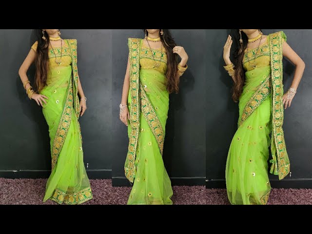 Banarashi silk saree draping in very easy steps | stone work silk saree  draping tutorial for wedding - YouTube
