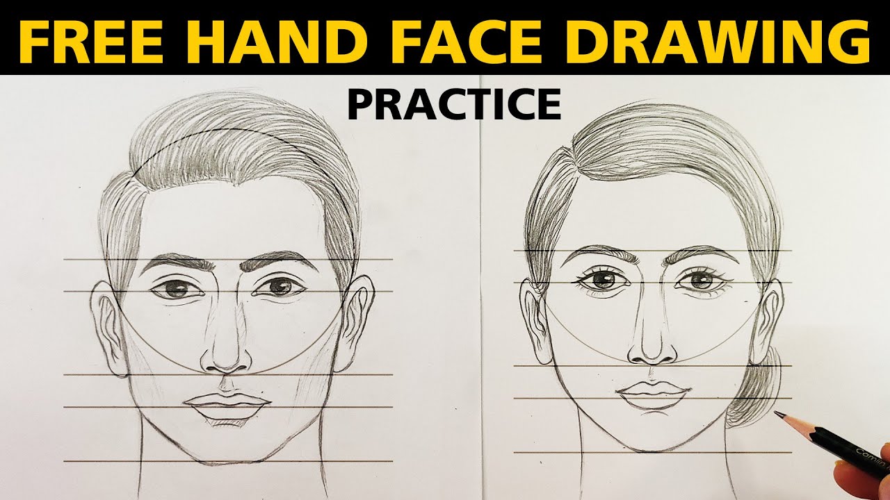 How To Draw Face Step By Step | Male & Female Front Face Drawing ...