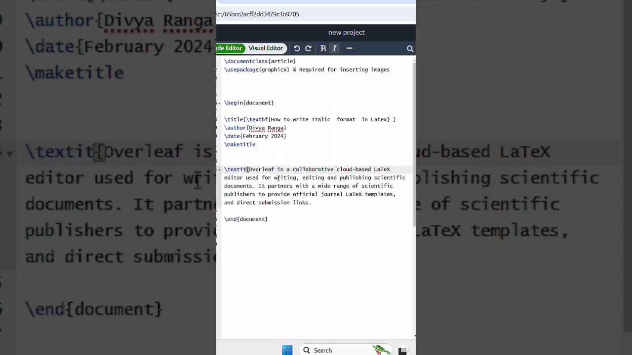 How to Write Italic format in Latex Overleaf | Ilatic in Latex 