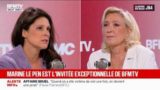 Marine Le Pen, guest of Apolline de Malherbe on the BFMTV and RMC morning show
