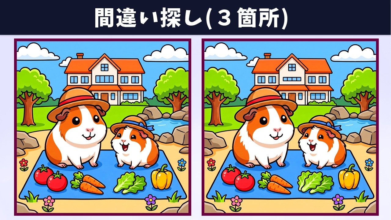 【間違い探し】楽しく難問脳トレ!記憶力と集中力を鍛えて、いつまでも若々しく!イラスト編【クイズ】