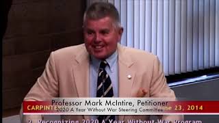 Professor Mark McIntire candidate for City Council accepts the 2020 A Year Without War Proclamation