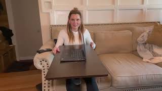 Ganggend Overbed Table with Swivel Hidden Wheels - Adjustable Height Pneumatic Mobile Standing Desk Profile
