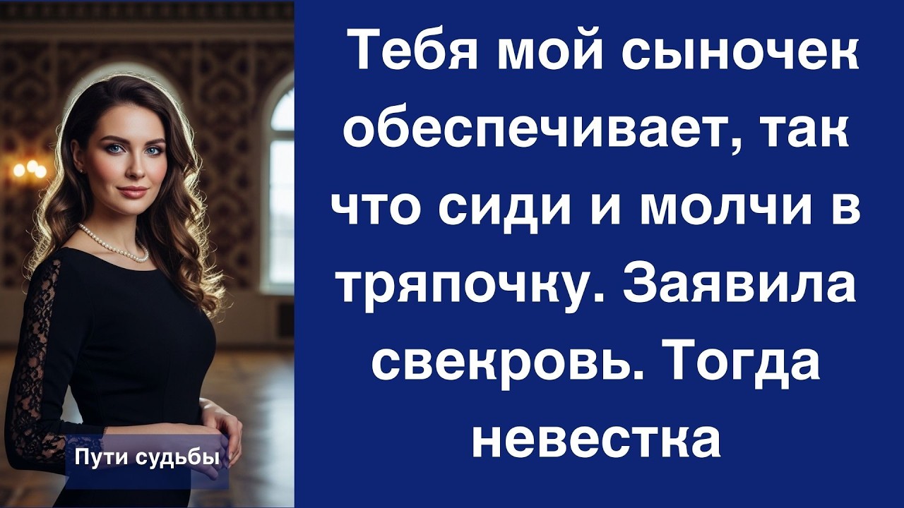 Тебя мой сыночек обеспечивает, так что сиди и молчи в тряпочку  Заявила свекровь  Тогда невестк