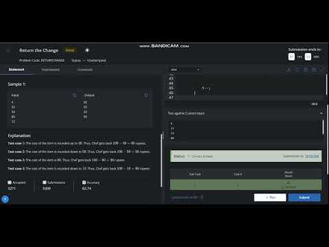 Return the Change | CodeChef Starters 87 Solution | JAVA | Code In Comment.