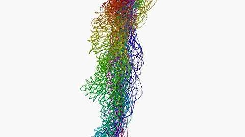Nonagintuple (90) pendulum starting from vertical position / simulation / chaos
