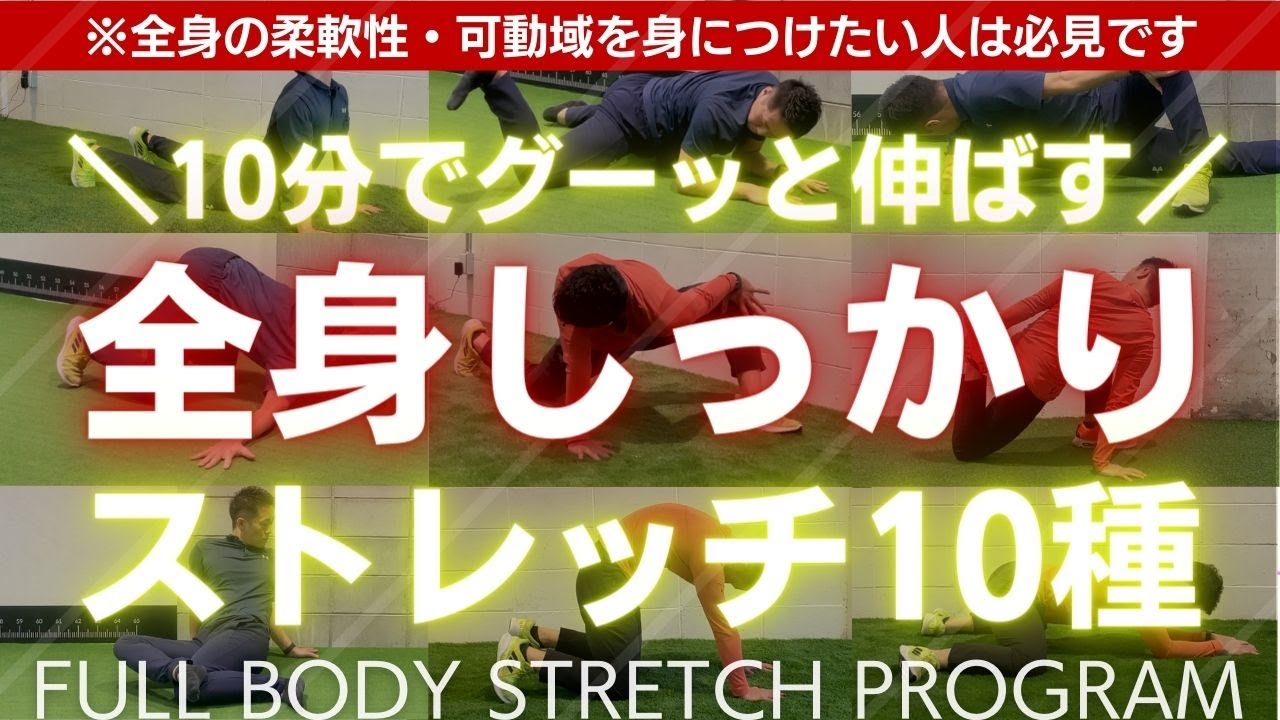 全身しっかりストレッチならこれ【10分一緒に画面をみながら】10種目/股関節/背骨/胸郭/肩甲骨
