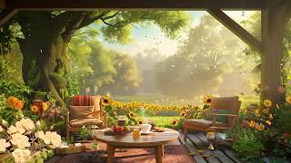 Jazz Relaxing Music At Sun Flower Garden With Cafe 🌸 Fairy Summer Ambience | Jazz Instrumental Music