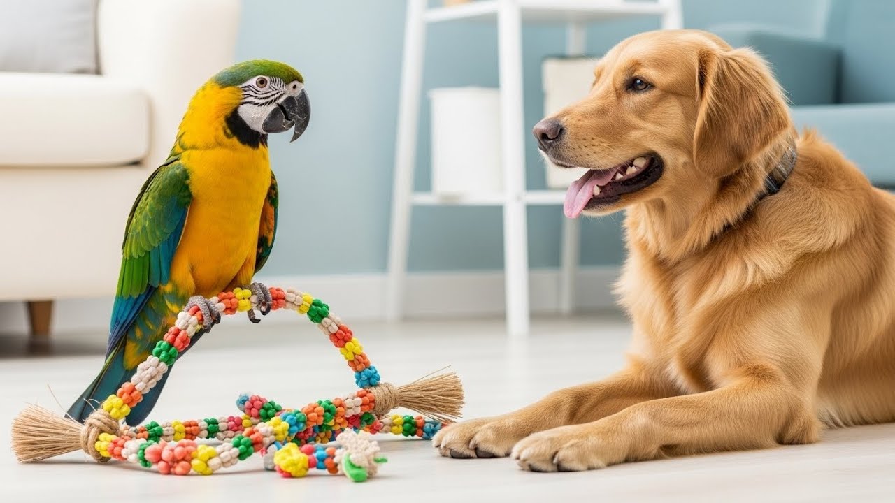 The Living Room Turns Into a Comedy Show When the Parrot Starts Talking 😂🦜🐶