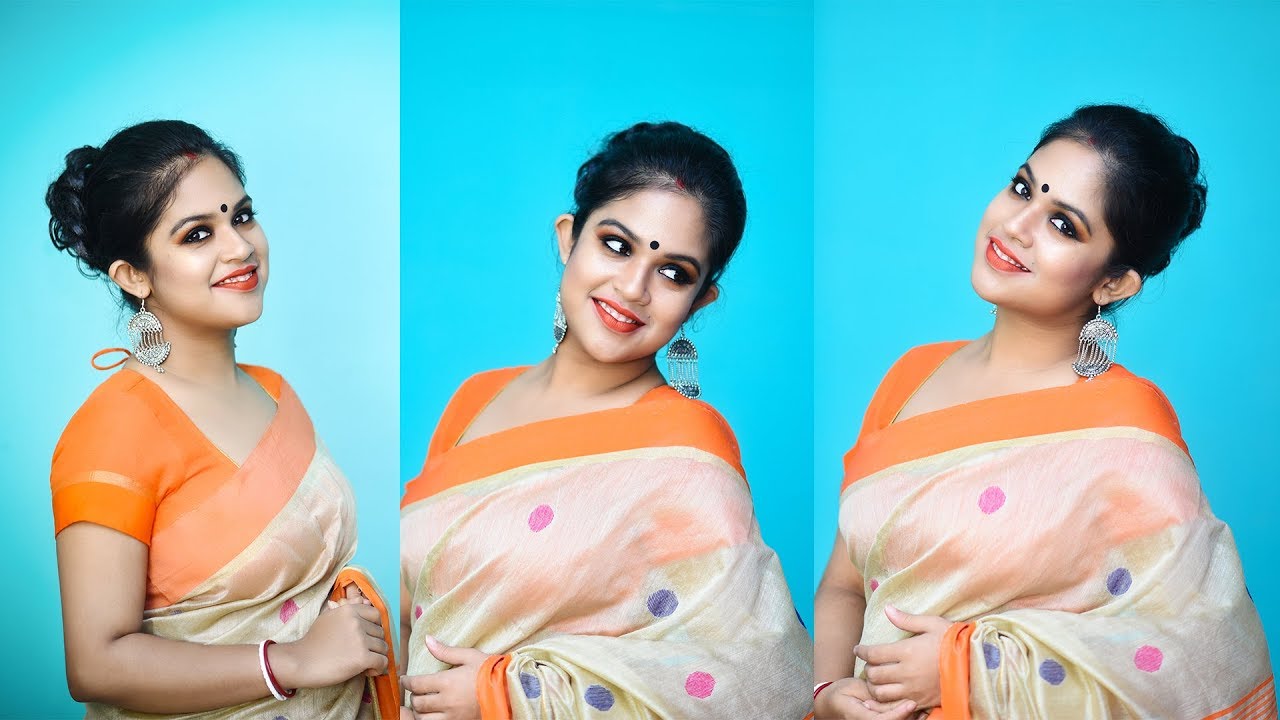 Durga Pujo Saptami Look 2019 with Black Smokey eye || Swarna World