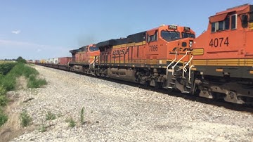 BNSF 6597 leads a monster 16,000 ft stack train with 10 engines west through Ancona, IL 07/23/17