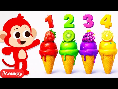 Ice Cream Song 🍧🍨🍦 Learn Color with Ice Cream Popsicle | Rainbow Color | Monkey Junior Play & Learn