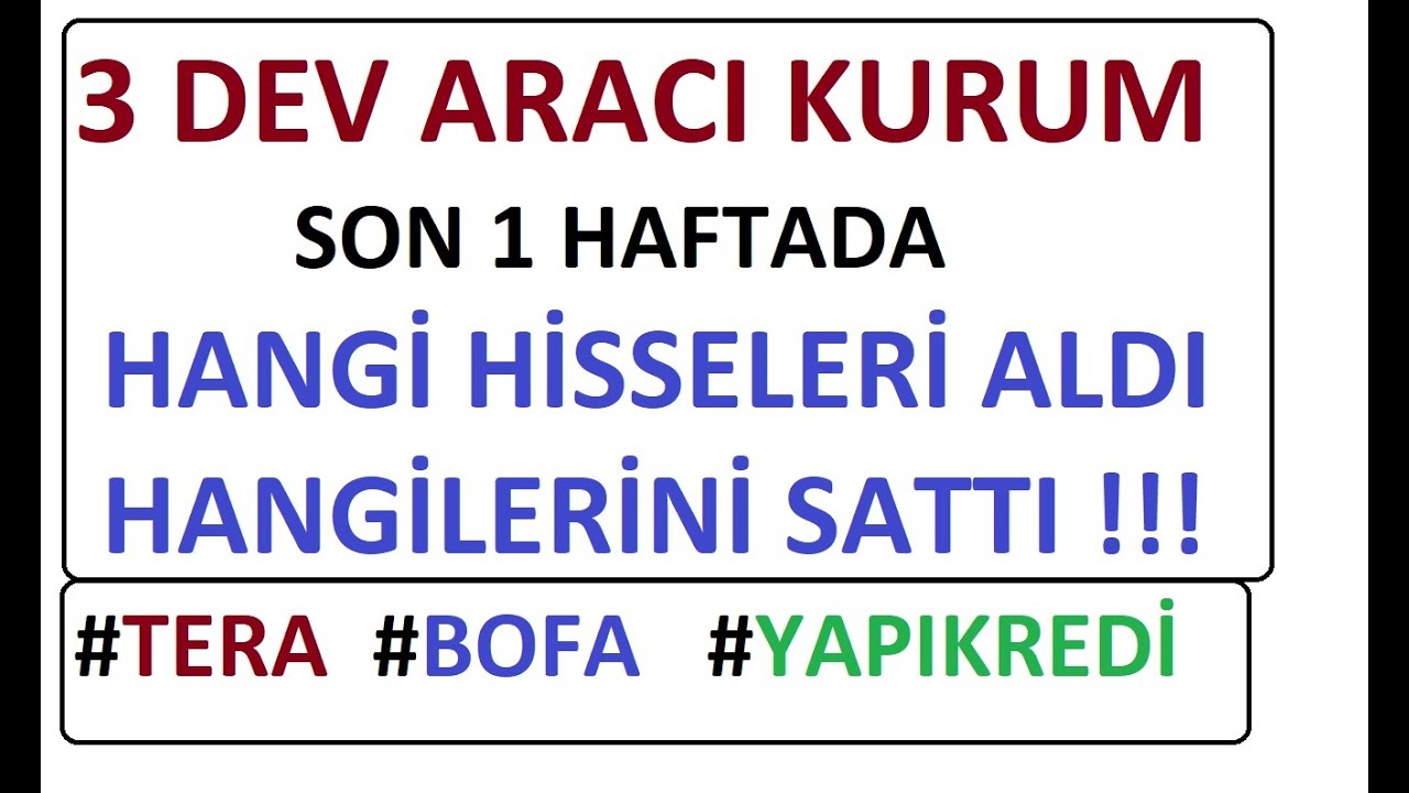 3 DEV ARACI KURUM SON 1 HAFTADA HANGİ HİSSELERİ ALDI HANGİLERİNİ SATTI !!!
