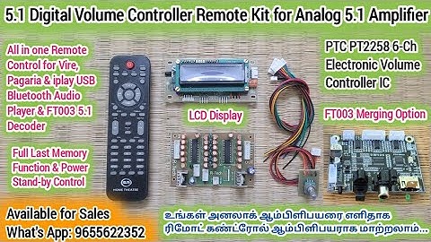 PT2258 Six Channel Digital Volume Control Remote kit with LCD Display & FT003 5.1 Decoder Merging