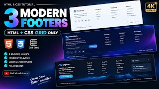 🚀 3 Modern Footer Designs with CSS Grid | HTML & CSS Only