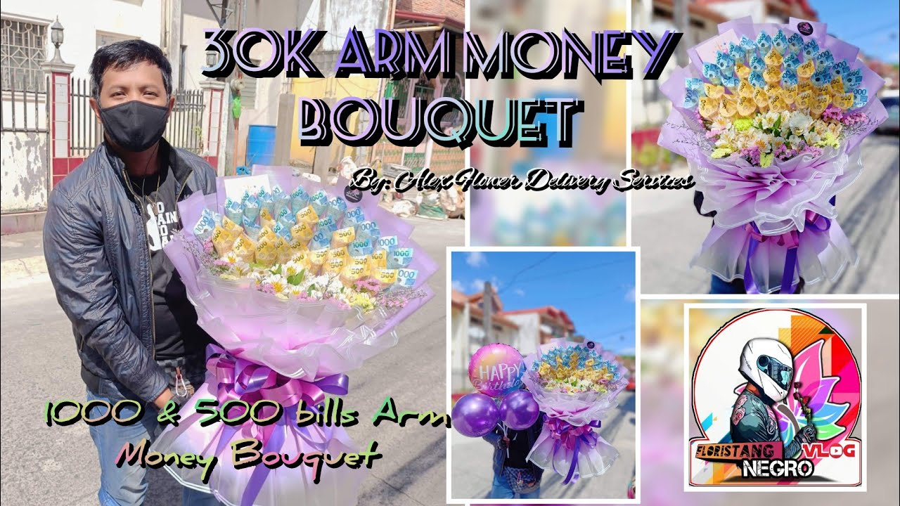 Blue Sky Money Bouquet: $500 Bills Wrapped in Brilliant Blue Paper