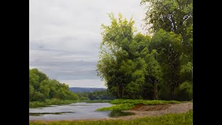 "Inlet" How to paint a landscape study for tones and shapes in a time-lapse.