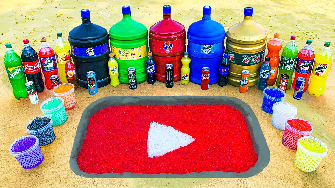 How to make YouTube Logo with Orbeez Colorful, Mirinda, Sprite, Coca Cola, Soft Drinks vs Mentos