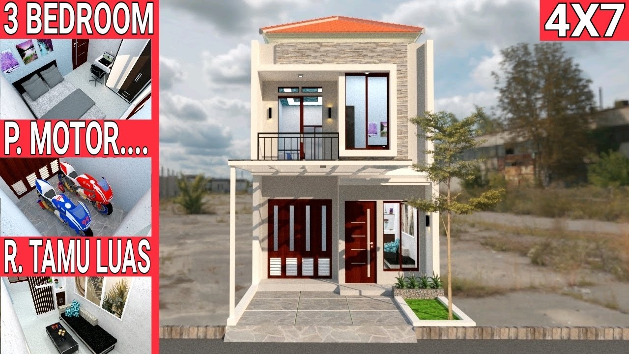Desain Rumah 4x7 Meter 2 Lantai Dengan 3 Kamar Tidur YouTube