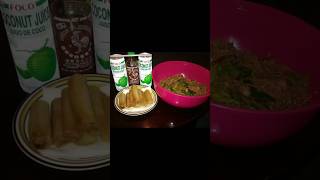 Stir-Fry Noodle With Eggrolls And Coconut Juice