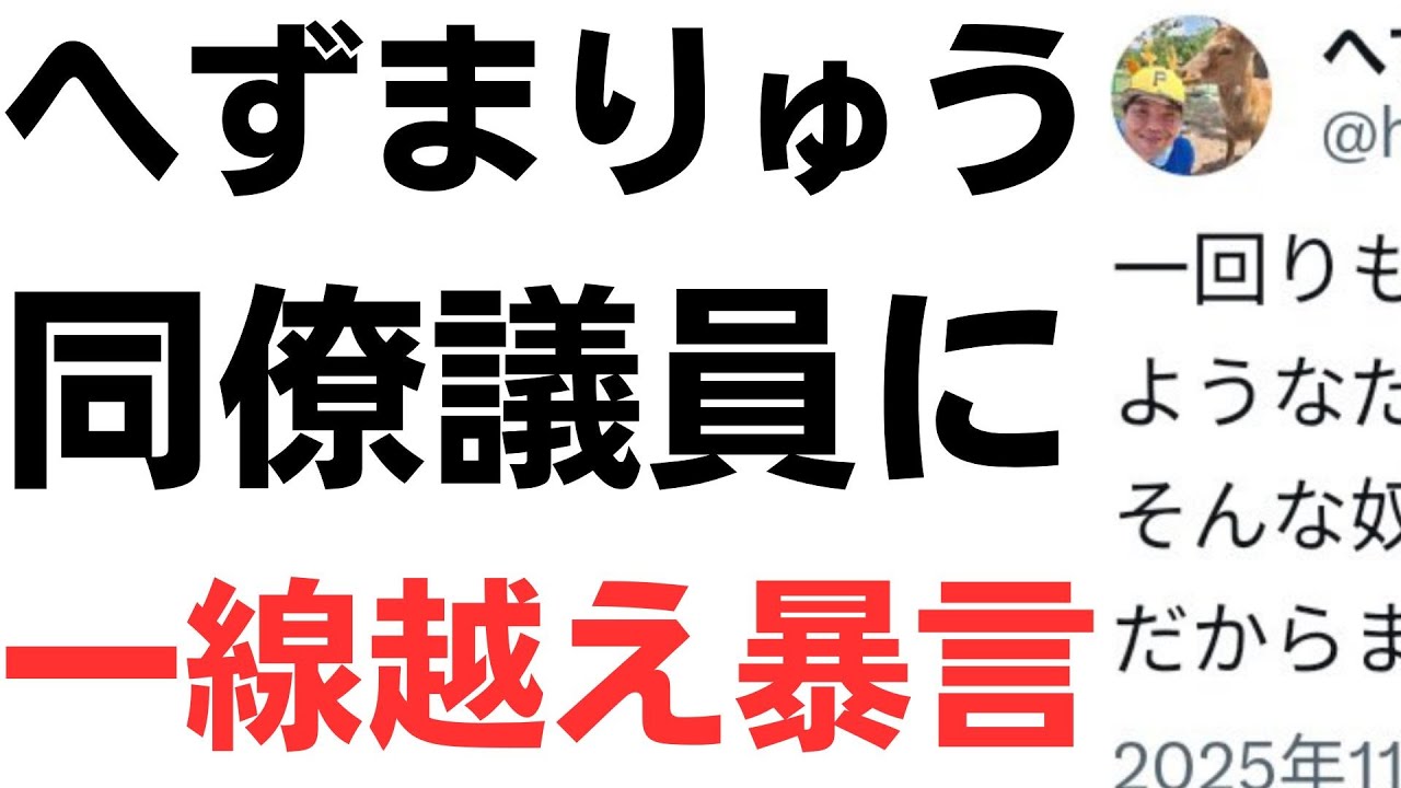へずまりゅう氏と奈良市議をめぐる発言を扱う動画のサムネイル