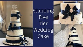 Stunning Five Tier Wedding Cake (Navy and White Wedding Cake)