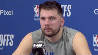 Luka Doncic press conference interrupted by awkward background noise