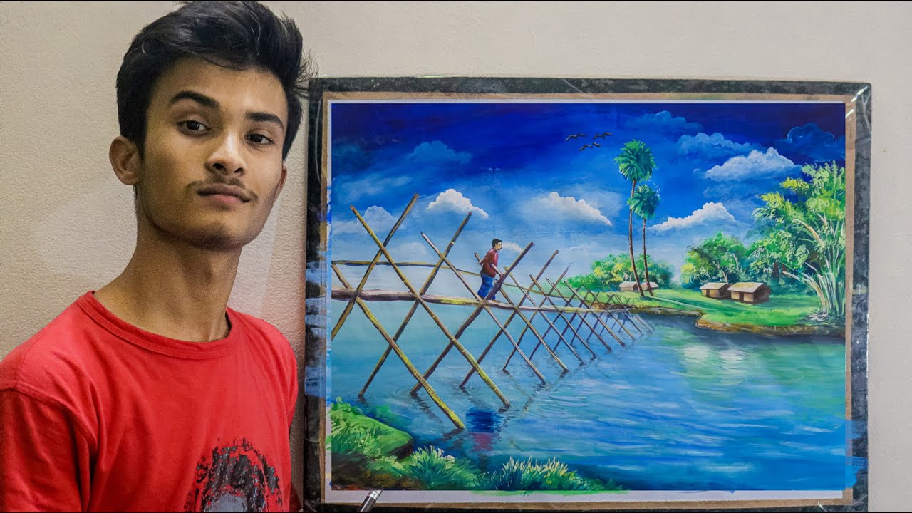 Acrylic Painting a Bangladeshi best village Landscape. Mahinur Rahman YouTube