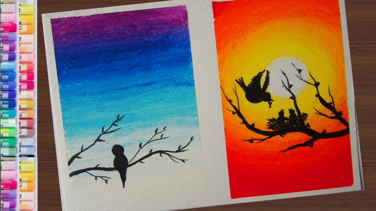 สอนระบายสีชอล์ค ง่ายๆ (สีเทียน) | How to draw Birds with oil pastels -step by step