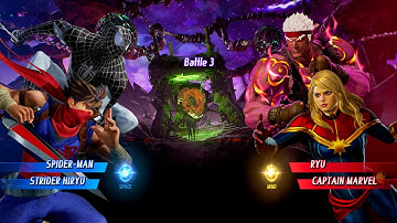 SPIDER MAN & STRIDER HIRYU VS RYU & CAPTAIN MARVEL - Marvel vs. Capcom: Infinite All Characters