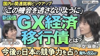 【新国債「GX経済移行債」とは】中空 麻奈氏(BNPパリバ証券)が解説／関連する日本の個別株・セクターのピックアップ「この機会を逃さないように」／世界の投資家も注目・世界初の政府による移行債発行