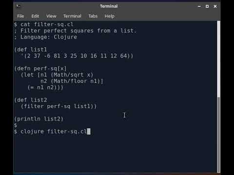 Clojure Program to Filter Square Numbers
